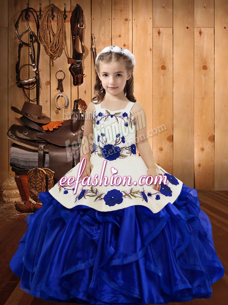  Organza Sleeveless Floor Length Kids Pageant Dress and Embroidery and Ruffles