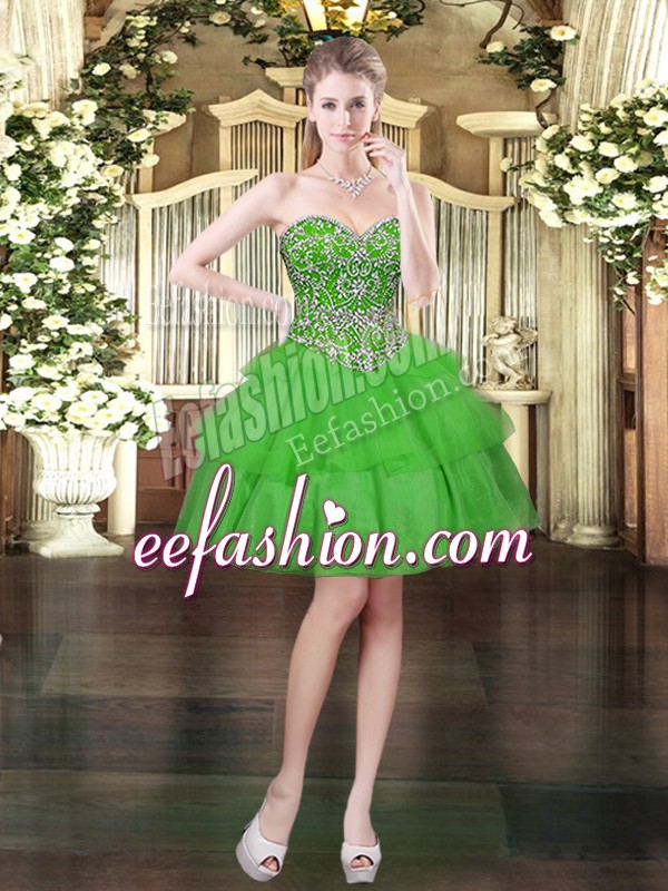  Mini Length Ball Gowns Sleeveless Green Prom Evening Gown Lace Up