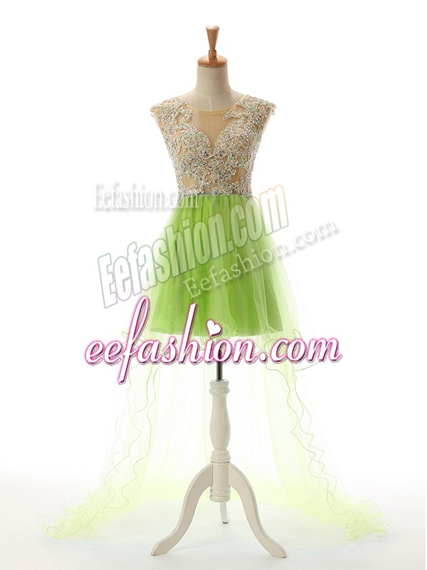  Appliques Prom Evening Gown Backless Sleeveless High Low