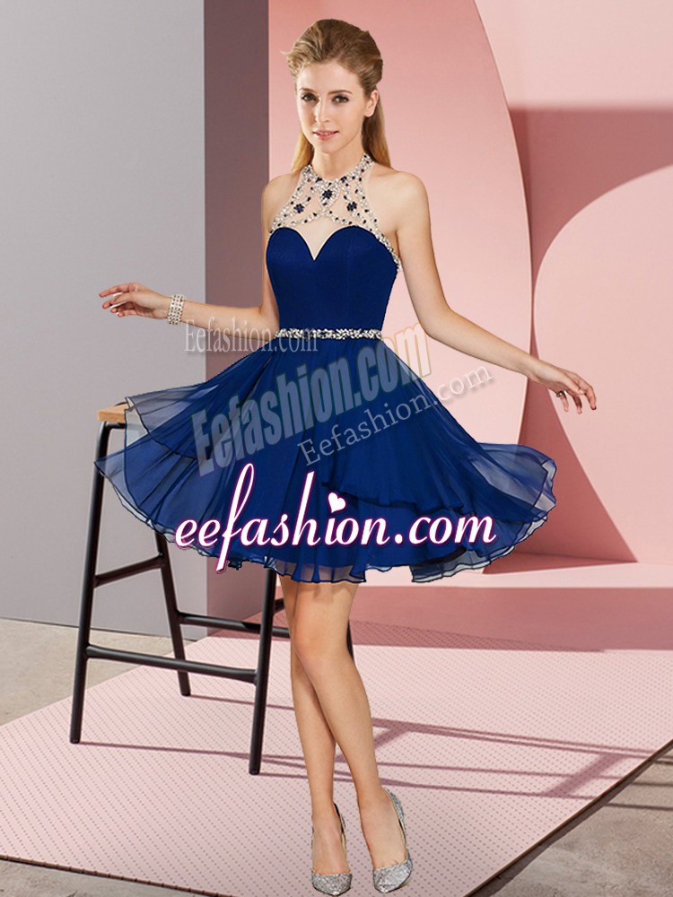  Sleeveless Mini Length Beading Zipper Homecoming Dress with Royal Blue