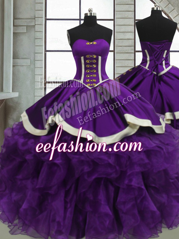 Lovely Purple Sleeveless Floor Length Beading and Ruffles Lace Up Vestidos de Quinceanera