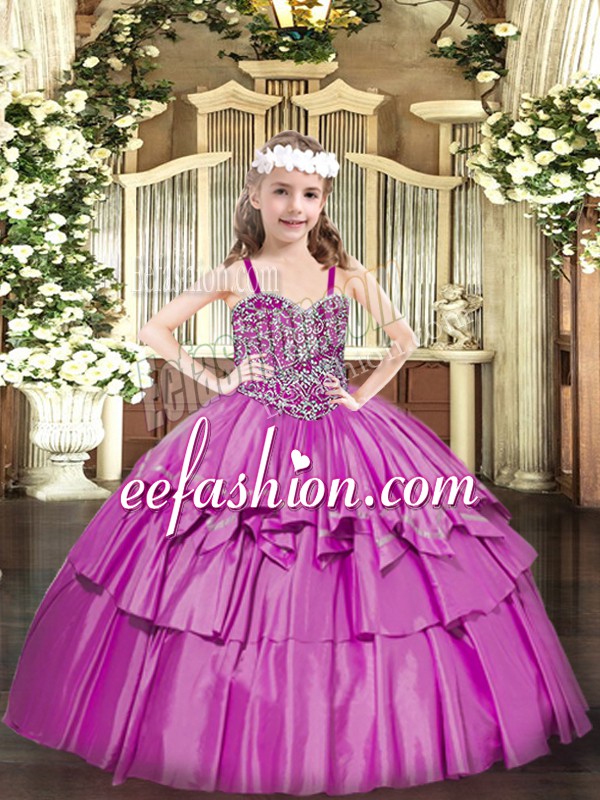 Latest Sleeveless Lace Up Floor Length Beading and Ruffled Layers Child Pageant Dress