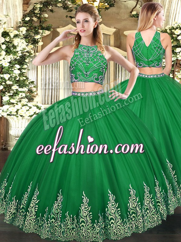 Designer Dark Green Sleeveless Beading and Ruffles Floor Length Sweet 16 Dresses