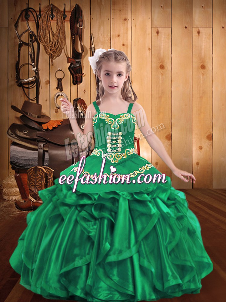 Enchanting Ball Gowns Little Girls Pageant Dress Turquoise Straps Organza Sleeveless Floor Length Lace Up
