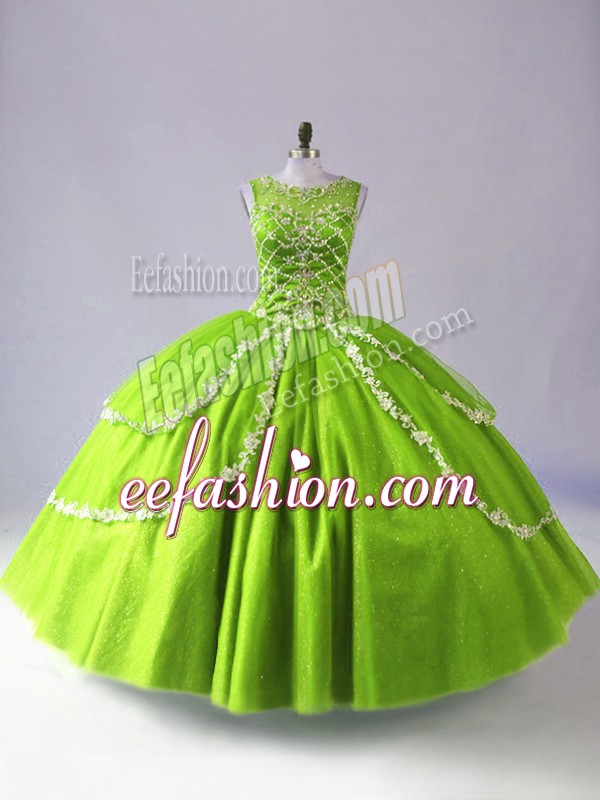 Vintage Sleeveless Beading and Appliques Floor Length 15 Quinceanera Dress