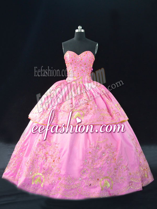  Rose Pink Sleeveless Satin Lace Up Vestidos de Quinceanera for Sweet 16 and Quinceanera