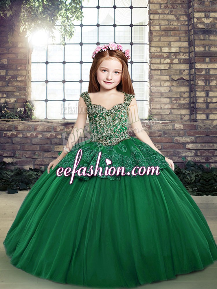  Dark Green Sleeveless Tulle Lace Up Winning Pageant Gowns for Party and Military Ball and Wedding Party