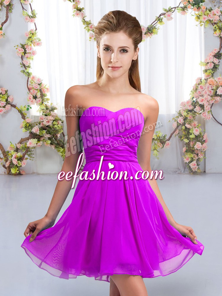  Mini Length Lace Up Court Dresses for Sweet 16 Purple for Wedding Party with Ruching