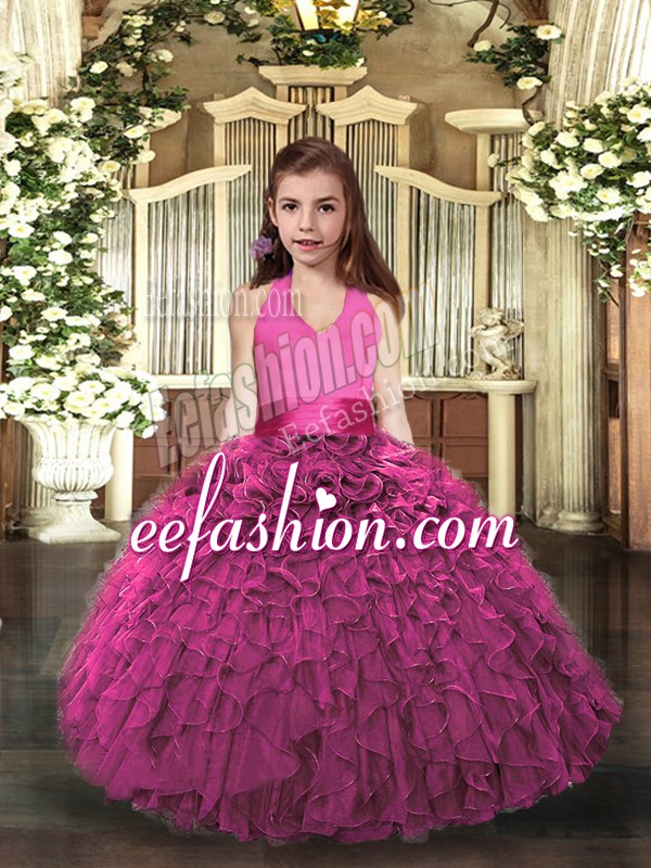  Sleeveless Lace Up Floor Length Ruffles Little Girls Pageant Dress