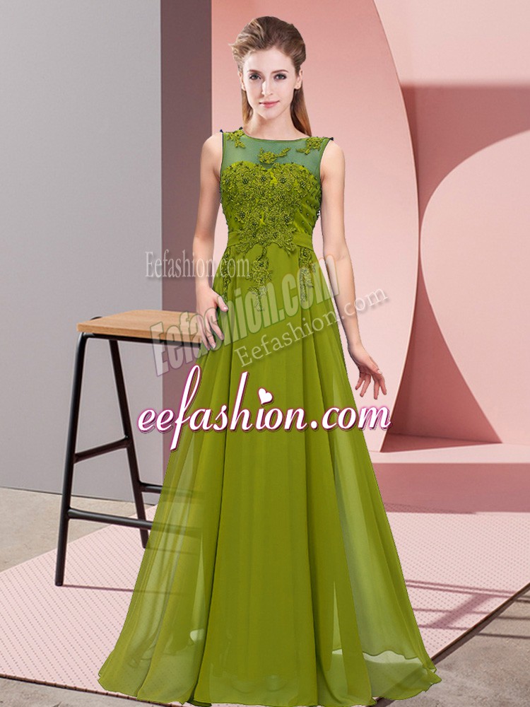 Dazzling Scoop Sleeveless Zipper Wedding Party Dress Olive Green Chiffon