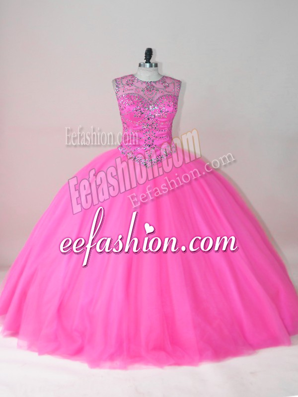 Amazing Tulle Sleeveless Floor Length Ball Gown Prom Dress and Beading