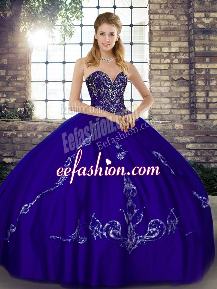  Sleeveless Lace Up Floor Length Beading and Embroidery Quinceanera Dress