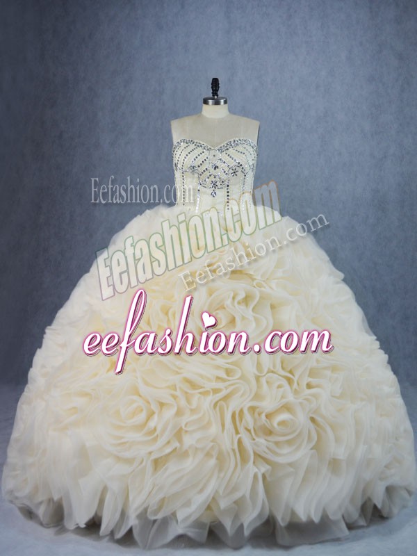 Colorful Sleeveless Beading and Ruffles Lace Up Quinceanera Gown with Light Yellow Brush Train