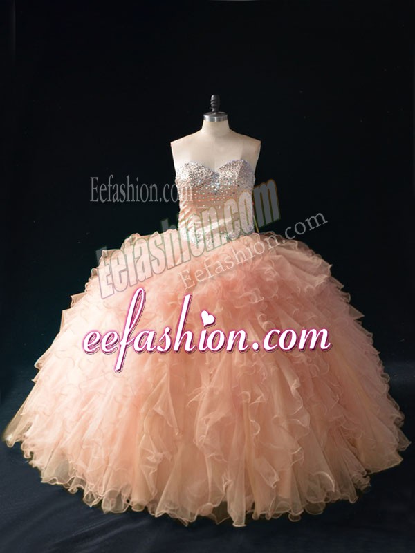 Low Price Sleeveless Lace Up Floor Length Beading and Ruffles Quinceanera Dresses