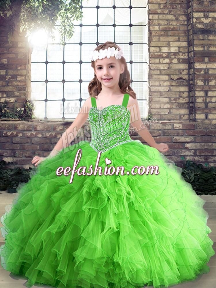 Sleeveless Beading and Ruffles Lace Up Little Girls Pageant Dress