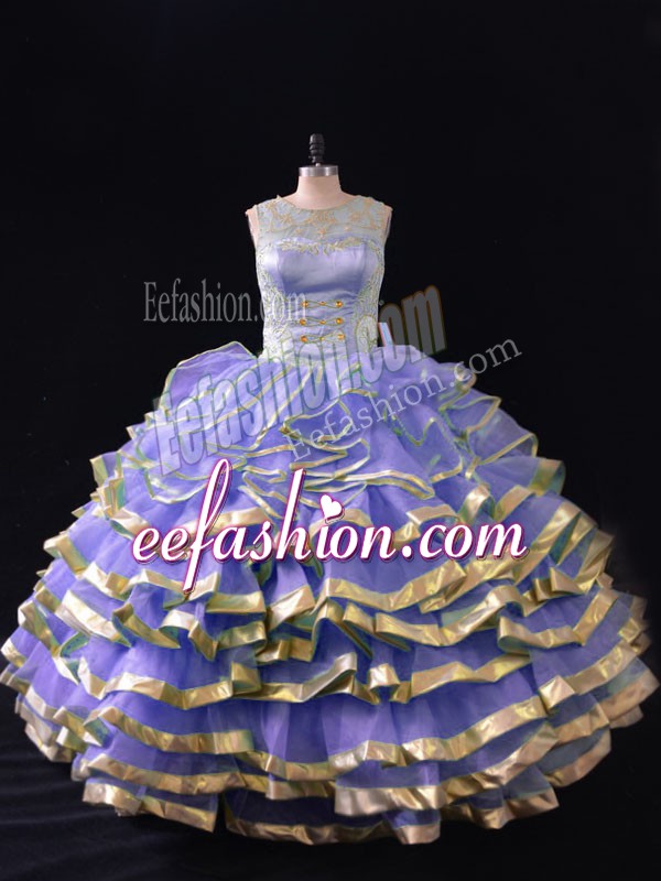  Sleeveless Lace Up Floor Length Ruffled Layers 15 Quinceanera Dress