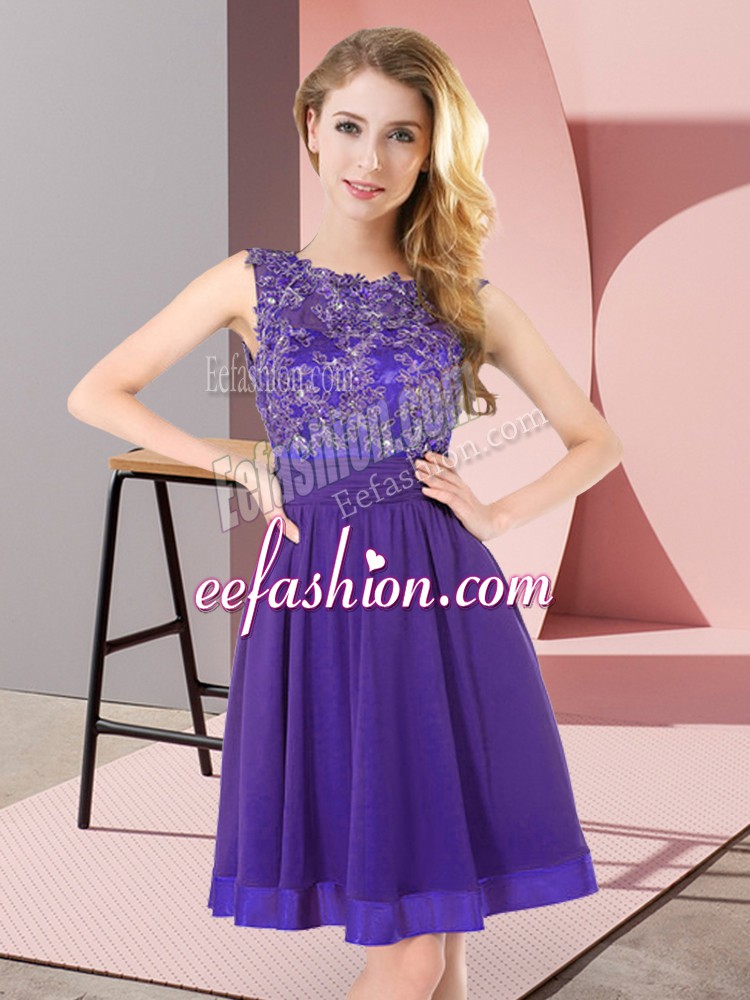 Affordable Mini Length Purple Bridesmaids Dress Scoop Sleeveless Backless