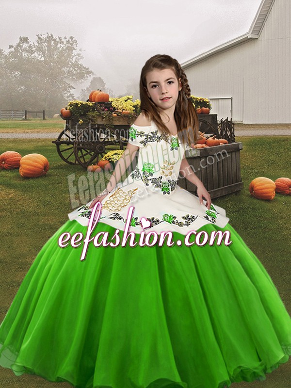  Organza Straps Sleeveless Lace Up Embroidery Pageant Dresses in Green
