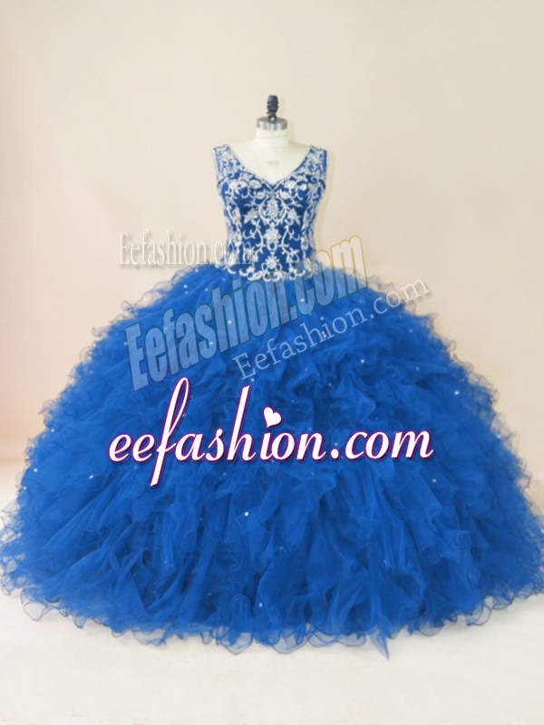  Ball Gowns Sleeveless Blue Sweet 16 Quinceanera Dress Backless