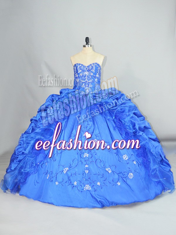  Taffeta Sweetheart Sleeveless Lace Up Embroidery and Pick Ups Quinceanera Dress in Blue