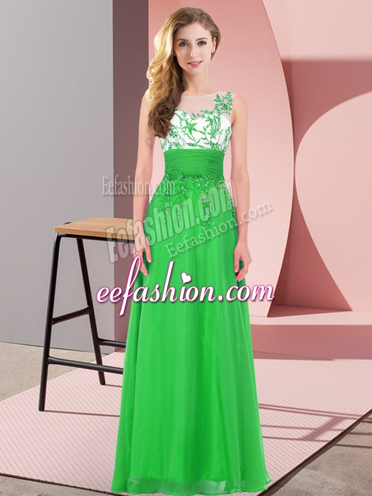 Excellent Green Sleeveless Appliques Floor Length Court Dresses for Sweet 16