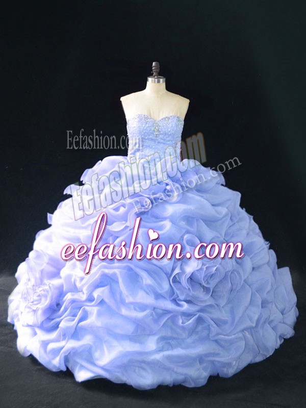  Sleeveless Embroidery and Pick Ups and Hand Made Flower Lace Up Vestidos de Quinceanera with Lavender Court Train