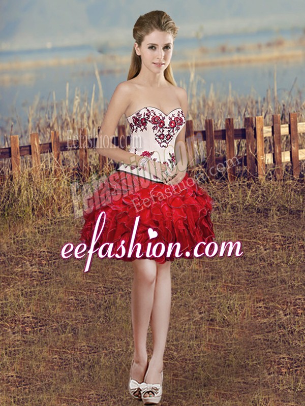  Ball Gowns Prom Evening Gown Red Sweetheart Organza Sleeveless Mini Length Lace Up
