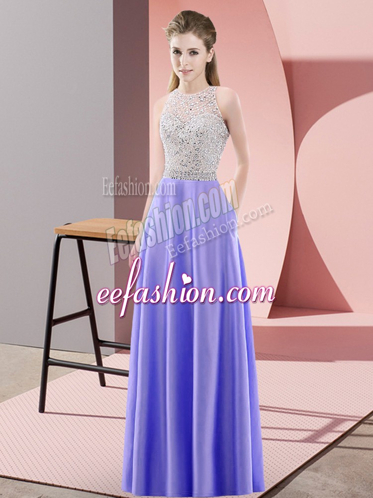  Scoop Sleeveless Backless Prom Evening Gown Lavender Satin