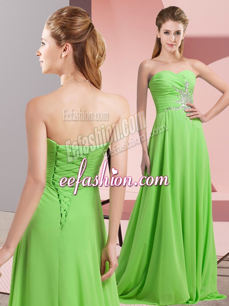  Lace Up Sweetheart Beading and Ruching Prom Evening Gown Chiffon Long Sleeves