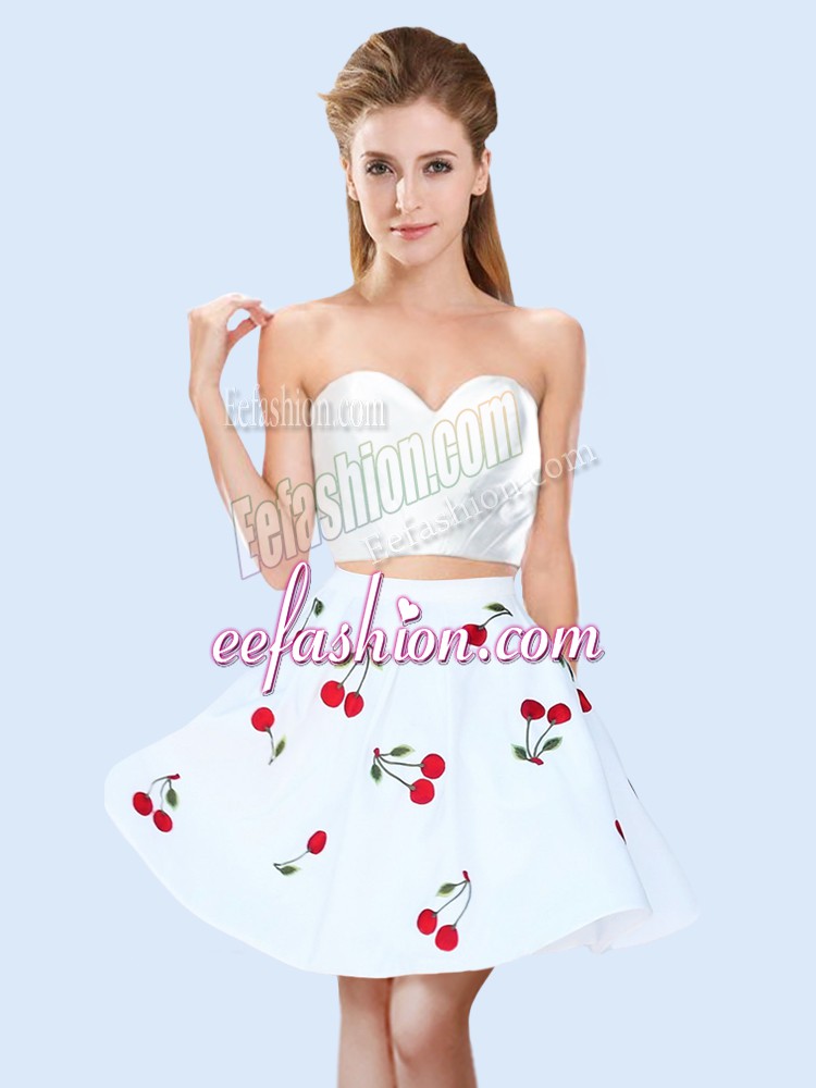 Custom Made Pattern Bridesmaid Dress White Lace Up Sleeveless Mini Length