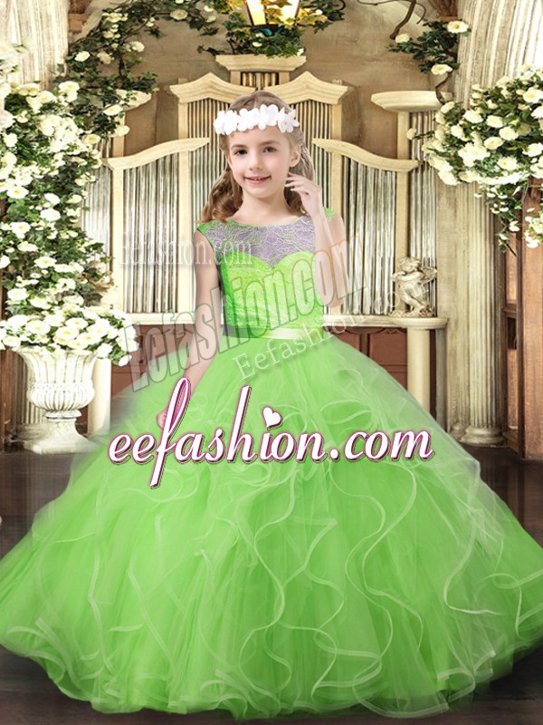  Floor Length Backless Kids Formal Wear for Party and Sweet 16 and Wedding Party with Lace and Ruffles