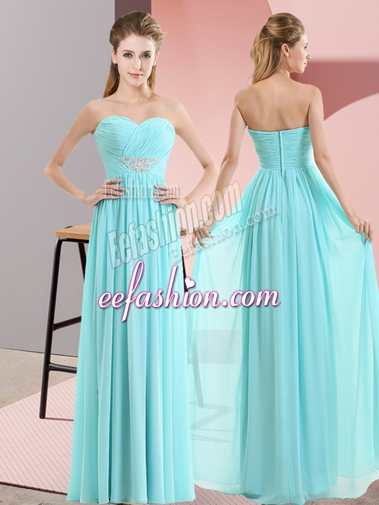  Empire Prom Evening Gown Aqua Blue Sweetheart Chiffon Sleeveless Floor Length Zipper