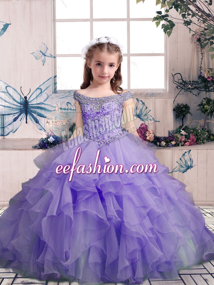  Sleeveless Lace Up Floor Length Beading and Ruffles Little Girl Pageant Gowns