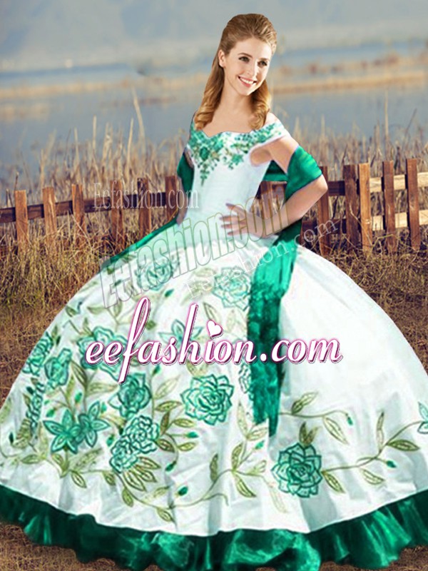 New Arrival Green Satin and Organza Lace Up Quinceanera Dress Sleeveless Floor Length Embroidery and Ruffles