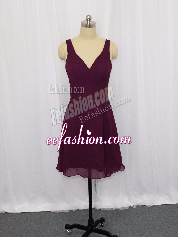  Dark Purple Zipper Prom Dresses Ruching Sleeveless Mini Length