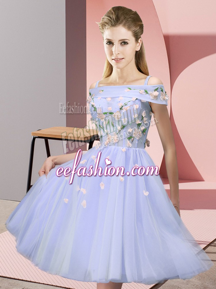 Superior Lavender Off The Shoulder Lace Up Appliques Dama Dress for Quinceanera Short Sleeves