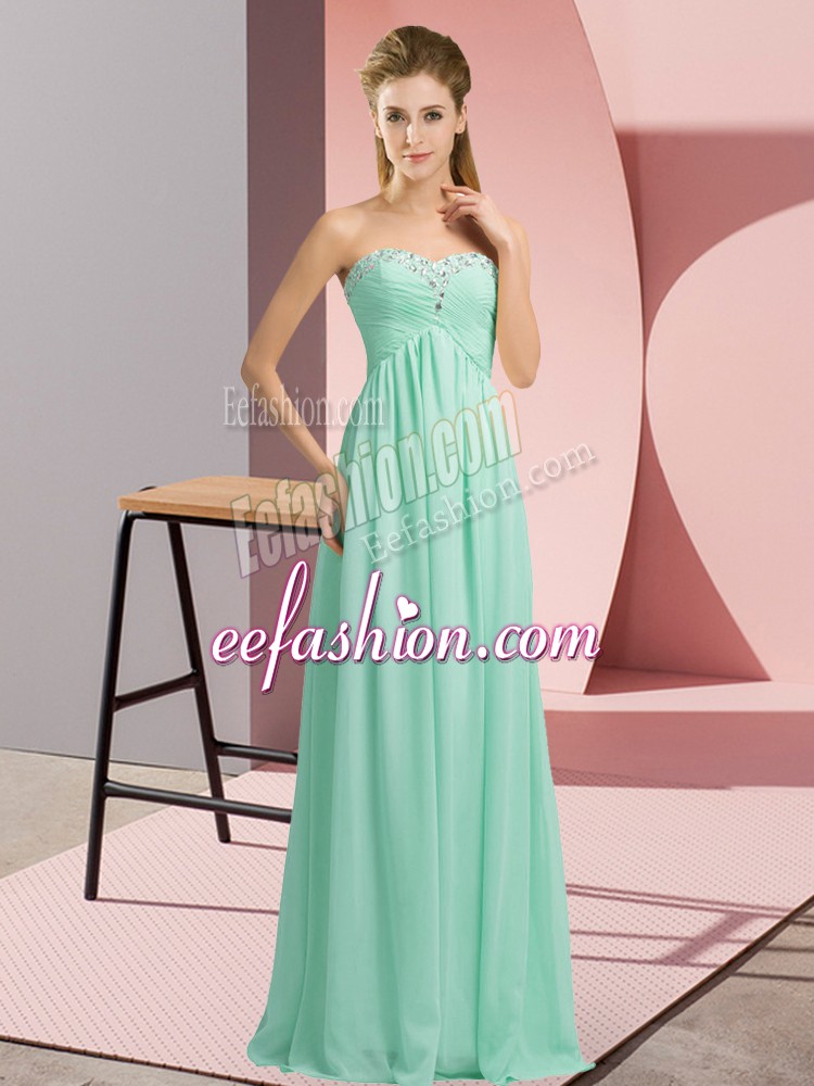 Custom Made Sleeveless Chiffon Floor Length Lace Up Prom Gown in Apple Green with Beading