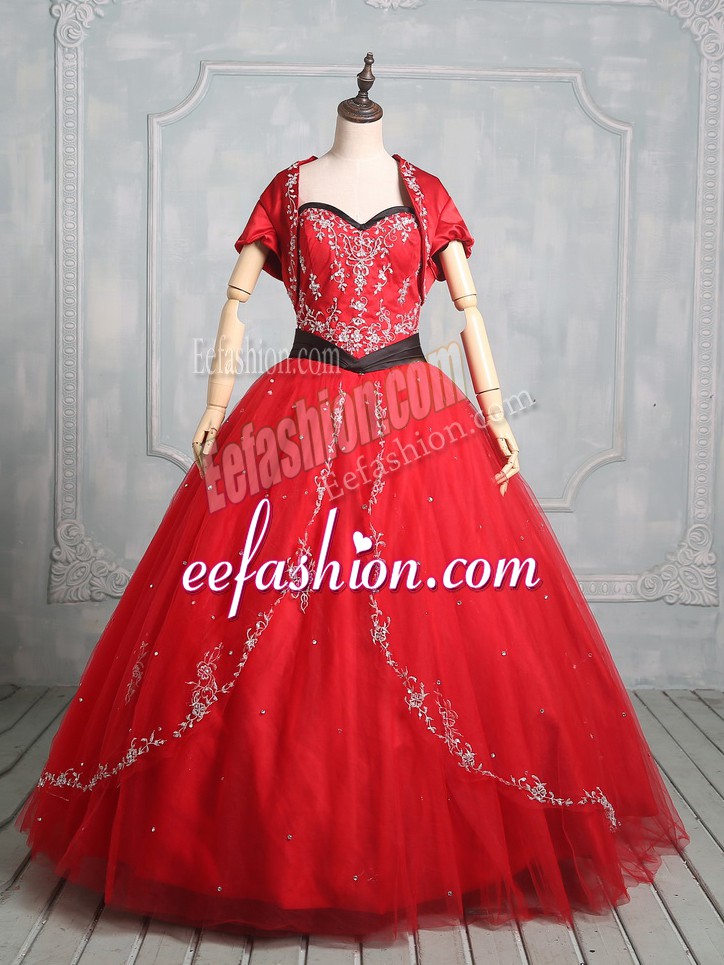 Pretty Sleeveless Lace Up Floor Length Embroidery Quinceanera Dress