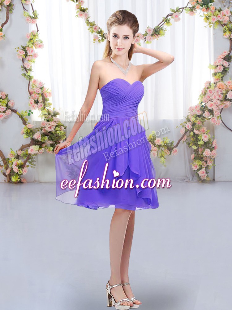 Cute Lavender Sleeveless Chiffon Lace Up Dama Dress for Quinceanera for Wedding Party