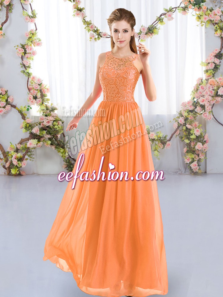  Orange Empire Scoop Sleeveless Chiffon Floor Length Zipper Lace Quinceanera Dama Dress
