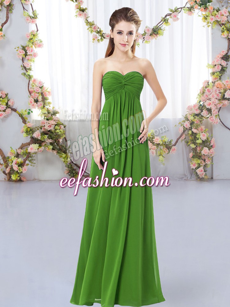 Custom Made Green Empire Ruching Quinceanera Court of Honor Dress Zipper Chiffon Sleeveless Floor Length