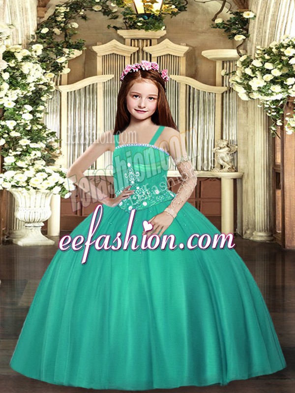  Tulle Sleeveless Floor Length Little Girls Pageant Gowns and Beading