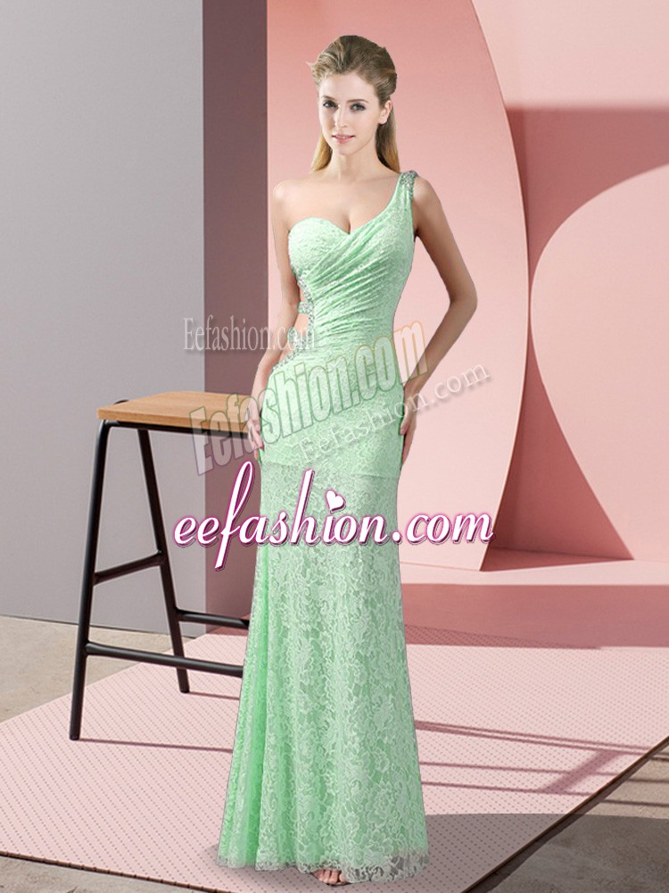 Fantastic Sleeveless Floor Length Beading and Lace Criss Cross Prom Gown with Apple Green