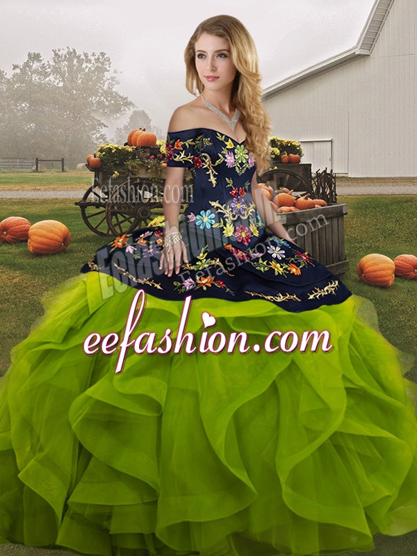 Sexy Off The Shoulder Sleeveless Lace Up Quinceanera Dress Yellow Green Tulle