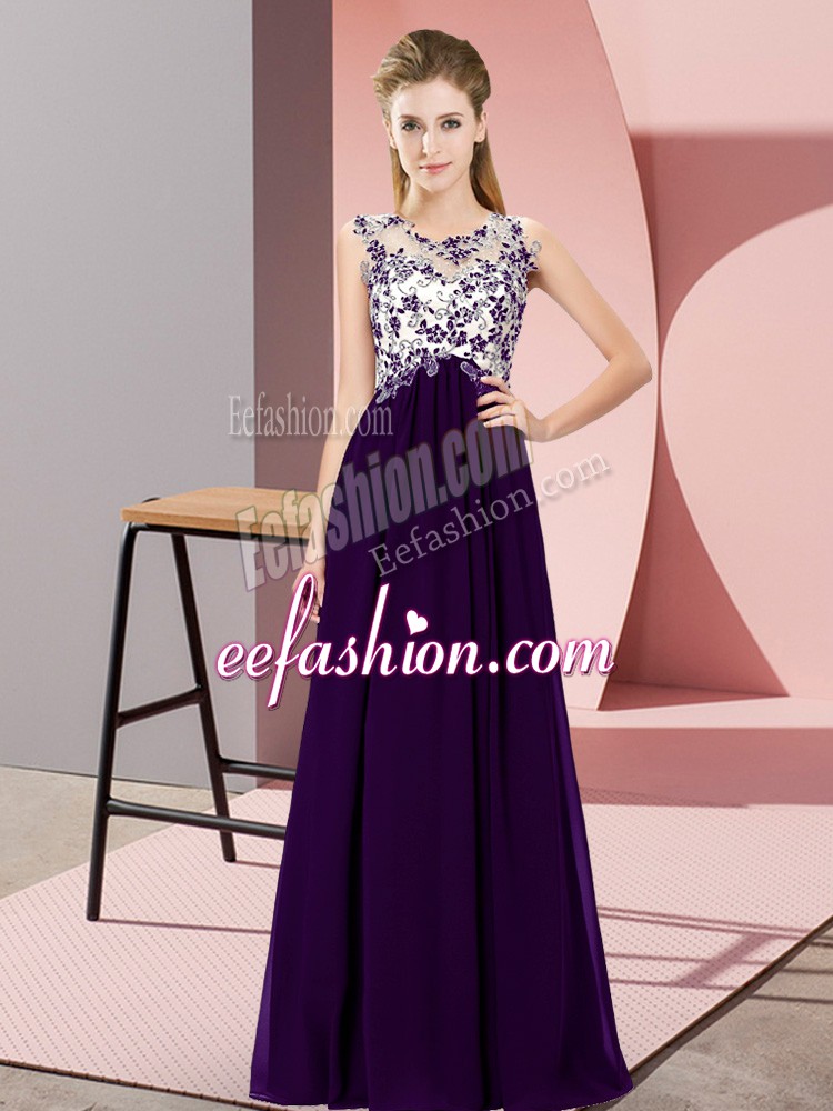  Floor Length Empire Sleeveless Purple Wedding Party Dress Zipper