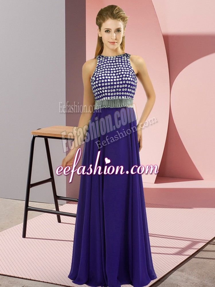  Purple Sleeveless Beading Floor Length Prom Dress