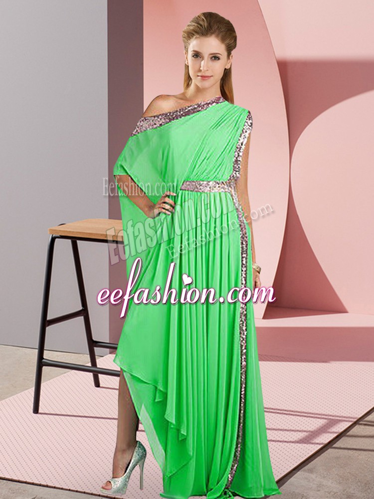 Suitable Sleeveless Asymmetrical Sequins Side Zipper Evening Dress with Green