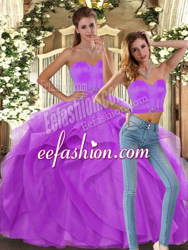  Floor Length Lace Up Quinceanera Dress Lilac for Sweet 16 and Quinceanera with Ruffles