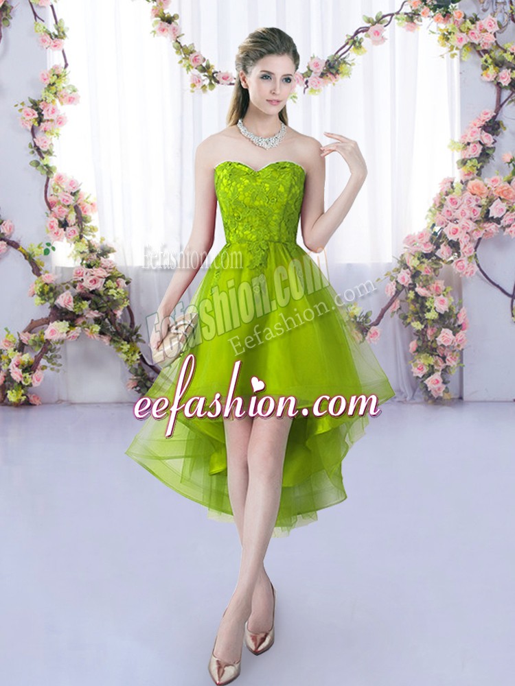 Olive Green Sleeveless Tulle Lace Up Quinceanera Dama Dress for Wedding Party