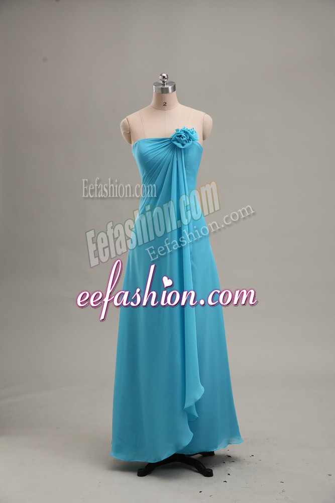 Great Chiffon Sleeveless Floor Length Prom Evening Gown and Hand Made Flower